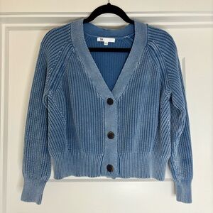 DR2 Daniel Rainn Washed Blue 100% Cotton Cardigan Small Coastal Boho Chunky